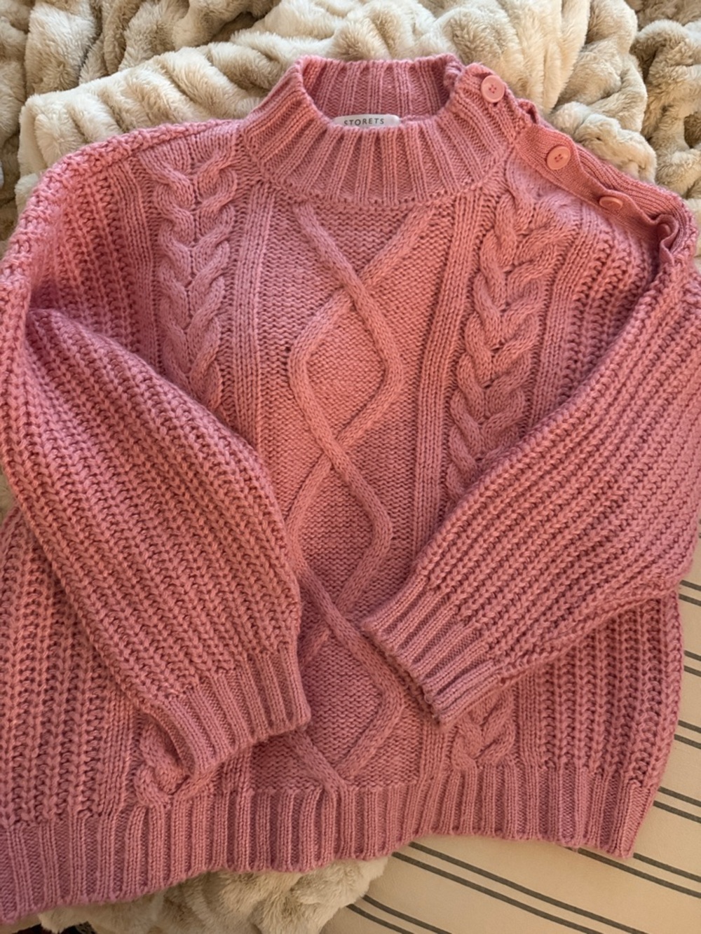 Storets Avery Baby Pink Cable-Knit Sweater